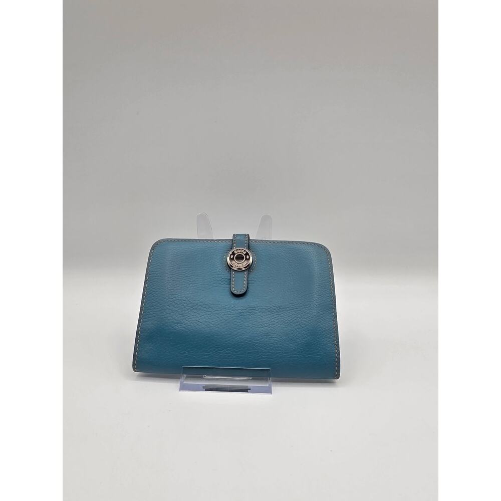 Hermès Dogon Wallet Blue Togo Leather Clou de Selle Snap w/ Zip Pouch France